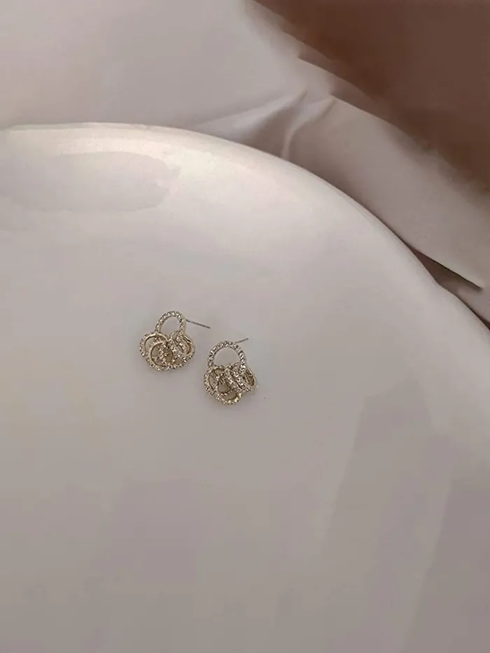 Earrings Yellow Chimes Yellow Chimes Earrings For Women Silver Tone Crystal Studs Small Rings Attached Elegant Earrings For Women and Girls