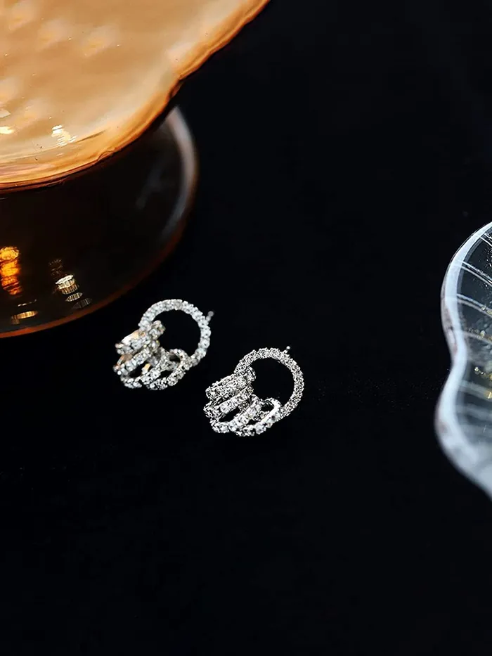 Earrings Yellow Chimes Yellow Chimes Earrings For Women Silver Tone Crystal Studs Small Rings Attached Elegant Earrings For Women and Girls