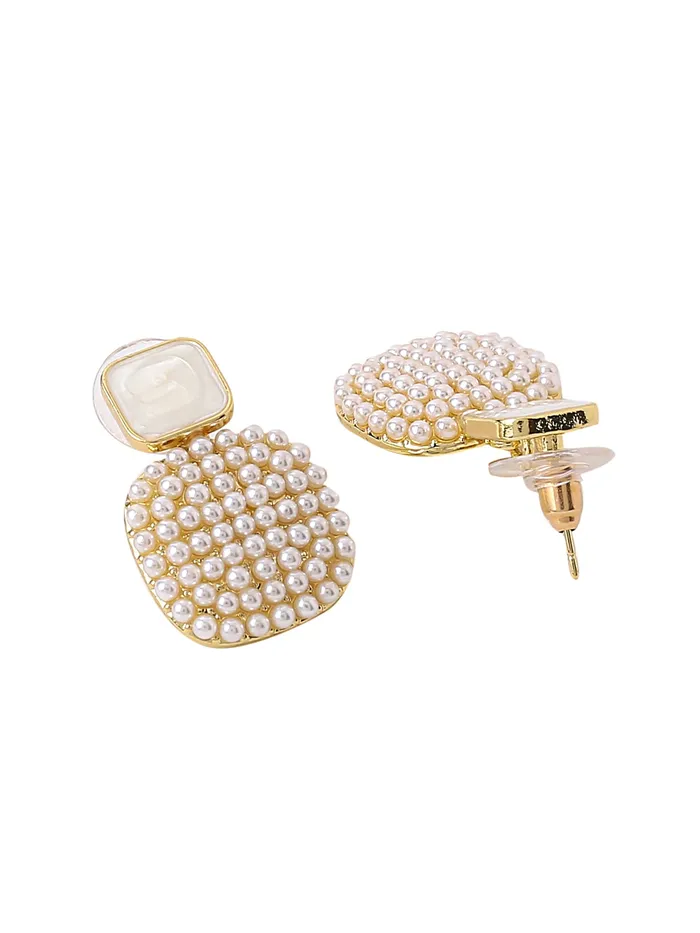 Earrings Yellow Chimes Yellow Chimes Earrings For Women White Color Small Pearl Beads Studded Geometrical Shape Drop Earrings For Women and Girls