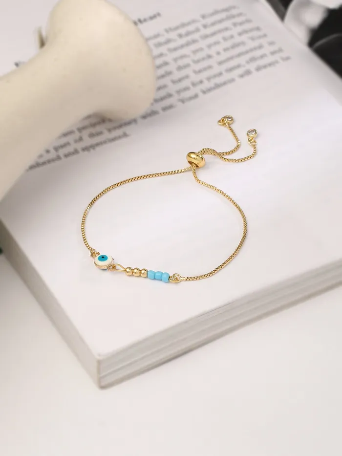 Earrings Yellow Chimes Yellow Chimes Evil Eye Beads Gold Plated Adjustable Unisex Hand Bracelet for Men and Women Medium
