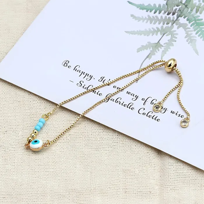 Earrings Yellow Chimes Yellow Chimes Evil Eye Beads Gold Plated Adjustable Unisex Hand Bracelet for Men and Women Medium