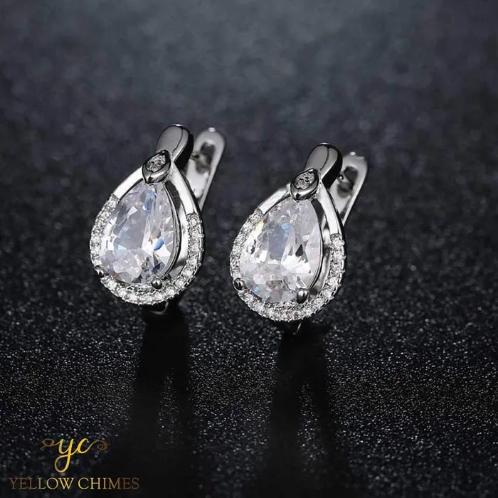 Earrings Yellow Chimes Yellow Chimes Exclusive Crystal Collection Cubic Zircon Platinum Plated Clipon Earrings For Women