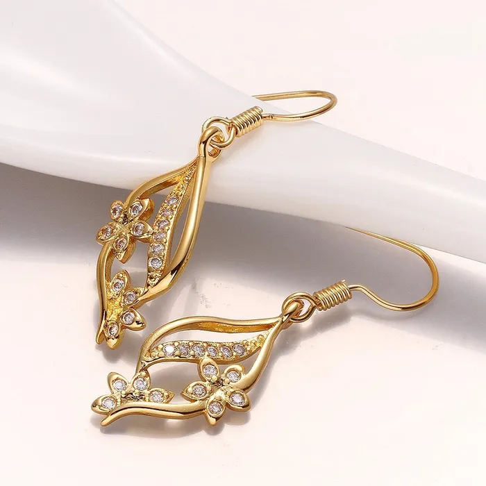 Earrings Yellow Chimes YELLOW CHIMES Golden Flower and Petal High Grade Crystal Earrings for Women and Girls