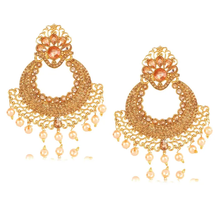 Earrings Yellow Chimes Yellow Chimes Golden Kundan Studded Pearl Chand Bali Earrings for Women and Girls Earrings Yellow Chimes Yellow Chimes Golden Kundan Studded Pearl Chand Bali Earrings for Women and Girls