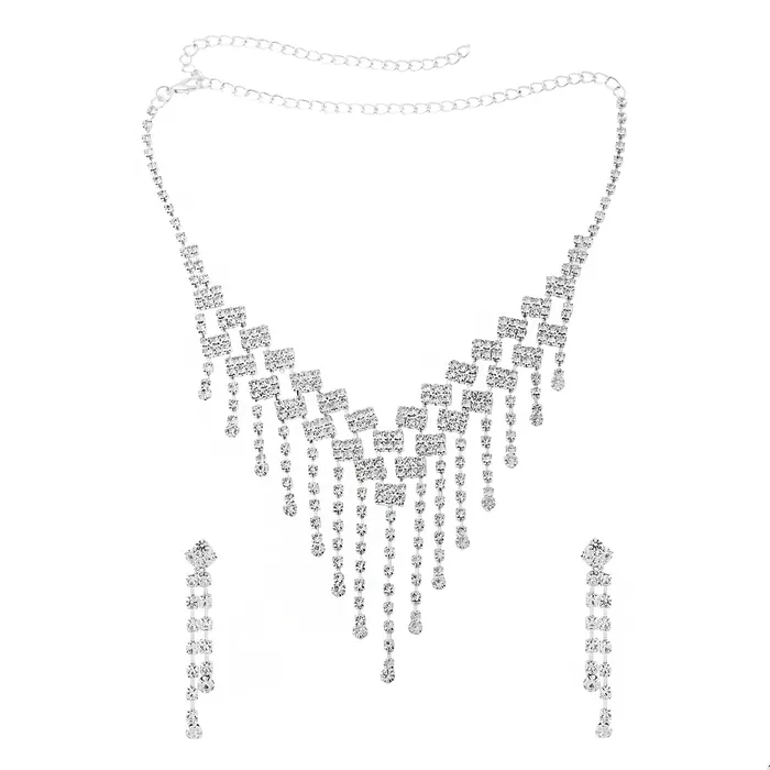 Earrings Yellow Chimes Yellow Chimes Jewellery Set For Women Silver Toned Drop Chain Designed Necklace Set With Earring For Women and Girls