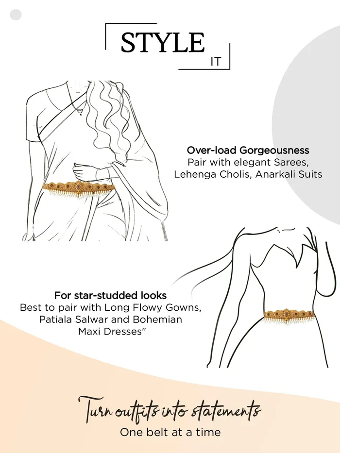 Earrings Yellow Chimes Yellow Chimes Kamarbandh for Women and Girls Traditional Gold Plated Kamarband for Women Gold Plated Saree Wedding Waist Chain for Women Birthday Gift for girls and women