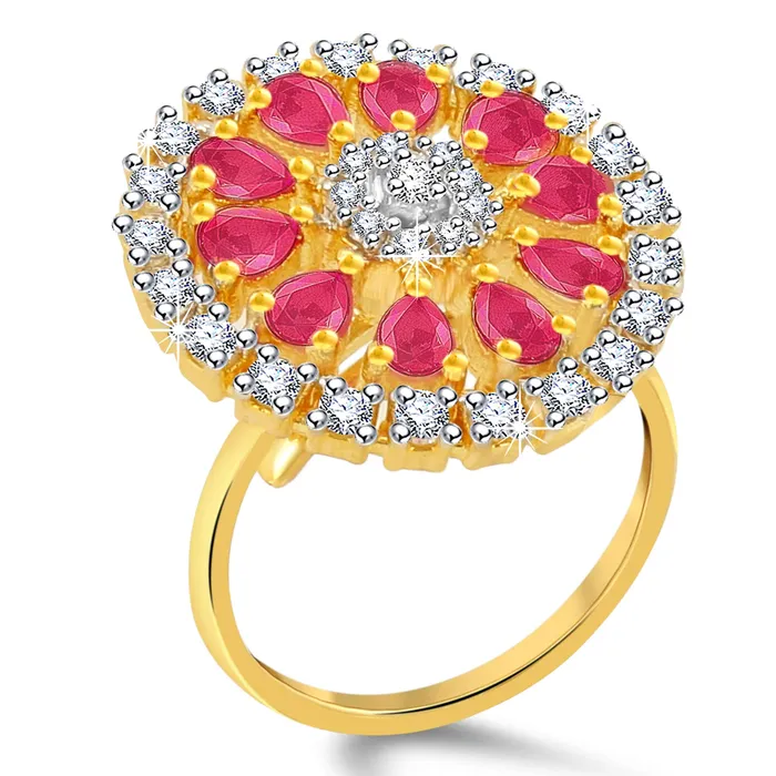 Earrings Yellow Chimes Yellow Chimes Premium A5 Grade American Diamond 18K Gold Plated Traditional Adjustable Ring for Women Girls