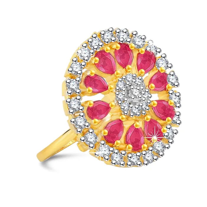 Earrings Yellow Chimes Yellow Chimes Premium A5 Grade American Diamond 18K Gold Plated Traditional Adjustable Ring for Women Girls