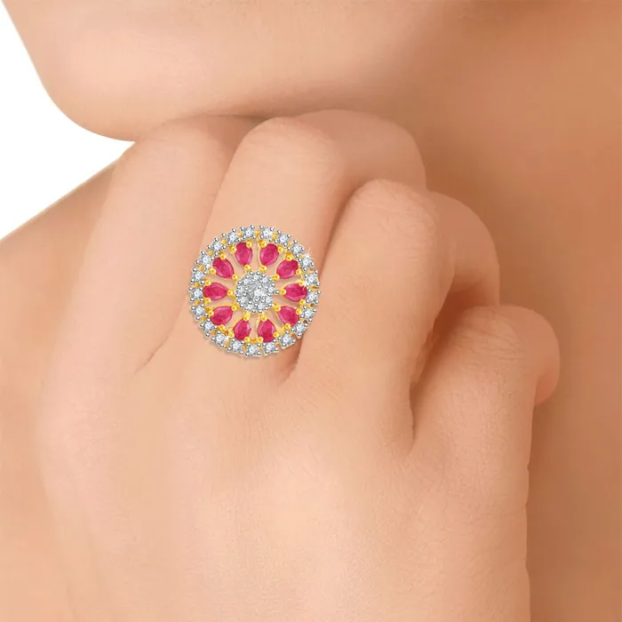 Earrings Yellow Chimes Yellow Chimes Premium A5 Grade American Diamond 18K Gold Plated Traditional Adjustable Ring for Women Girls