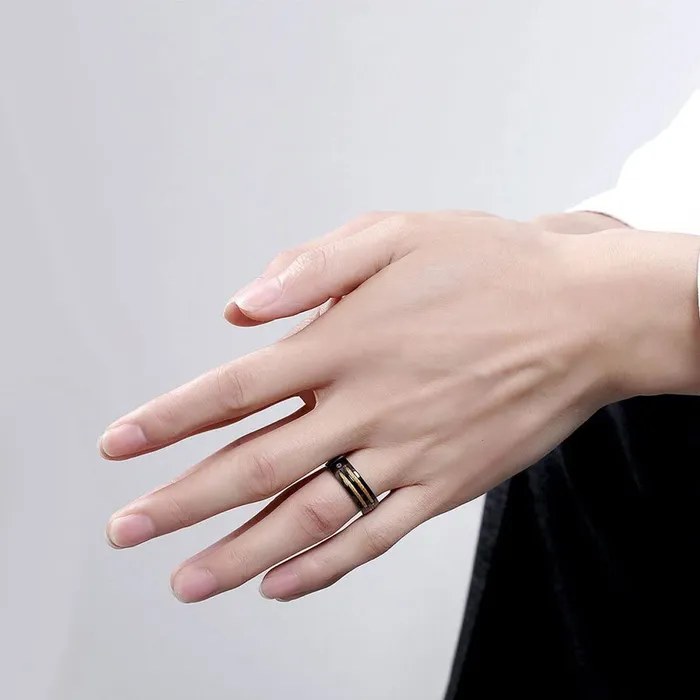 Earrings Yellow Chimes Yellow Chimes Rings for Men Black Band Rings Screwed Cable Black Gun Plated Finger Thumb Stainless Steel Ring for Men and Boys