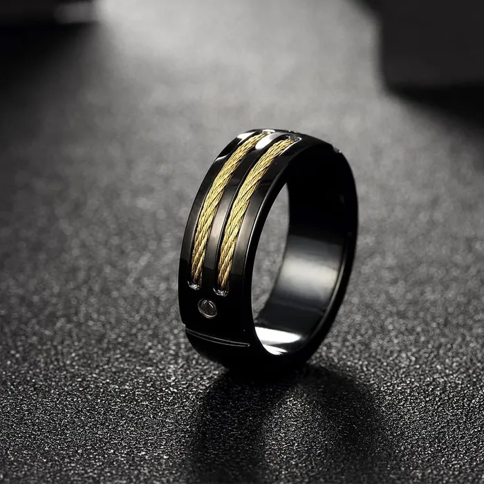 Earrings Yellow Chimes Yellow Chimes Rings for Men Black Band Rings Screwed Cable Black Gun Plated Finger Thumb Stainless Steel Ring for Men and Boys