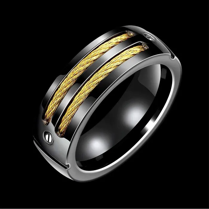 Earrings Yellow Chimes Yellow Chimes Rings for Men Black Band Rings Screwed Cable Black Gun Plated Finger Thumb Stainless Steel Ring for Men and Boys