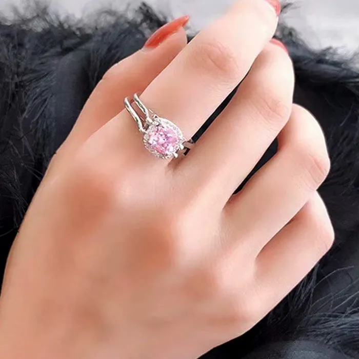 Earrings Yellow Chimes Yellow Chimes Rings for Women Girls Dual Flip Pink Silver Ring Adjustable Crystal Rings Silver Toned Square Shaped Ring for Women Birthday Gift for girls women Anniversary Gift for Wife