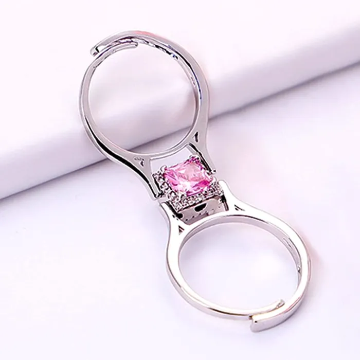 Earrings Yellow Chimes Yellow Chimes Rings for Women Girls Dual Flip Pink Silver Ring Adjustable Crystal Rings Silver Toned Square Shaped Ring for Women Birthday Gift for girls women Anniversary Gift for Wife