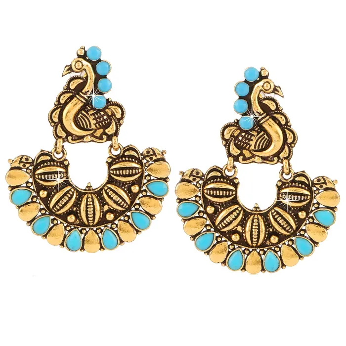 Earrings Yellow Chimes Yellow Chimes Turquoise Elegant Peacock Shaped Oxidised Golden Traditional Chandbali Earrings for Women and Girls Earrings Yellow Chimes Yellow Chimes Turquoise Elegant Peacock Shaped Oxidised Golden Traditional Chandbali Earrings for Women and Girls