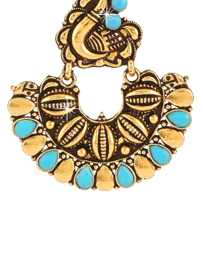 Earrings Yellow Chimes Yellow Chimes Turquoise Elegant Peacock Shaped Oxidised Golden Traditional Chandbali Earrings for Women and Girls
