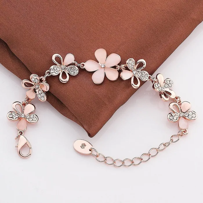 Earrings Yellow Chimes Yellow Chimes Women Crystal Bracelets Flower shaped Rose Gold Plated Bracelets for Women White CZ Crystals Bracelet For Woman Birthday Gift for Girls Women Anniversary Gift for Wife