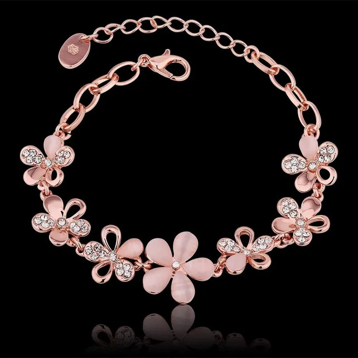 Earrings Yellow Chimes Yellow Chimes Women Crystal Bracelets Flower shaped Rose Gold Plated Bracelets for Women White CZ Crystals Bracelet For Woman Birthday Gift for Girls Women Anniversary Gift for Wife
