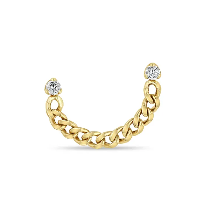 Earrings Zo Chicco 14K PRONG DIAMOND DOUBLE STUD SMALL CURB CHAIN EARRING