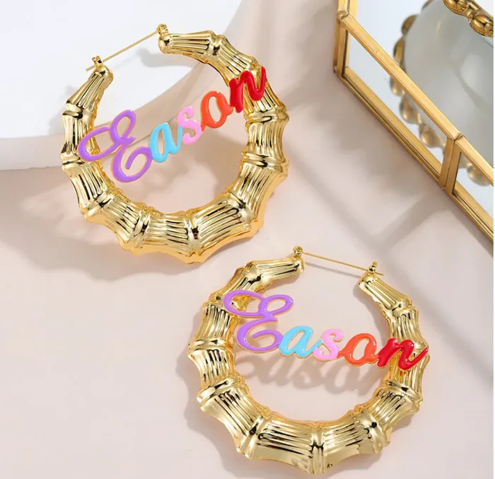 Get Signatured Girls Colorful Bamboo Name Earrings Earrings