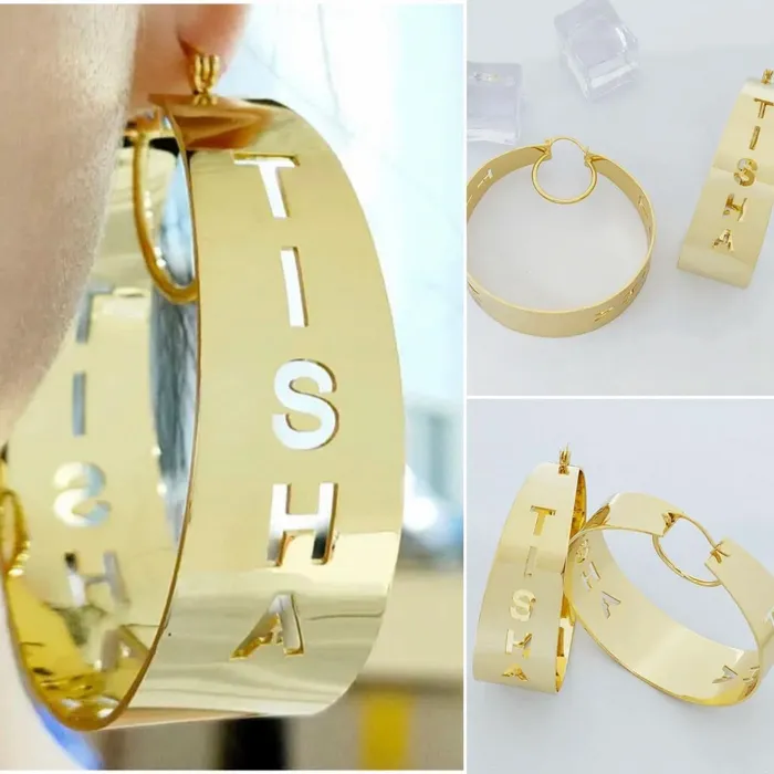 Get Signatured Necklaces Chunky Name Hoops