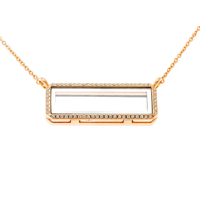 Glass Locket Pendant Magnetic Rose Gold Bar with Chain JE0180 Necklaces