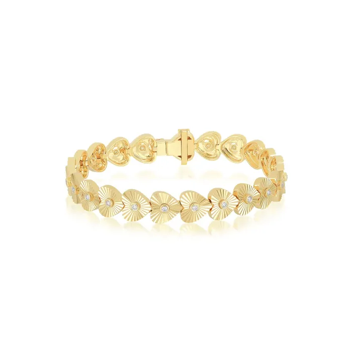 Gold Diamond Fluted Heart Eternity Bracelet ef collection Bracelets