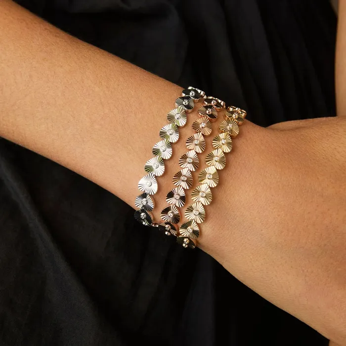 Gold Diamond Fluted Heart Eternity Bracelet ef collection Bracelets