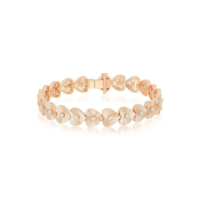 Gold Diamond Fluted Heart Eternity Bracelet ef collection Bracelets