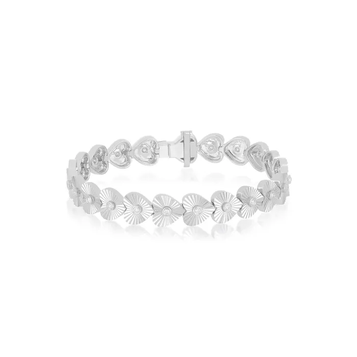 Gold Diamond Fluted Heart Eternity Bracelet ef collection Bracelets