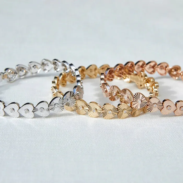 Gold Diamond Fluted Heart Eternity Bracelet ef collection Bracelets
