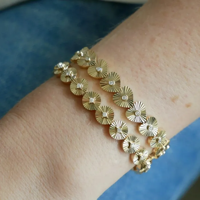Gold Diamond Fluted Heart Eternity Bracelet ef collection Bracelets