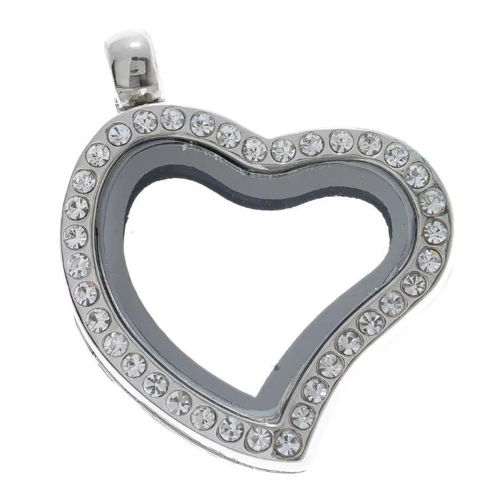 JE0070 Necklaces Glass Locket Pendant Magnetic Heart Rhinestone 25mm