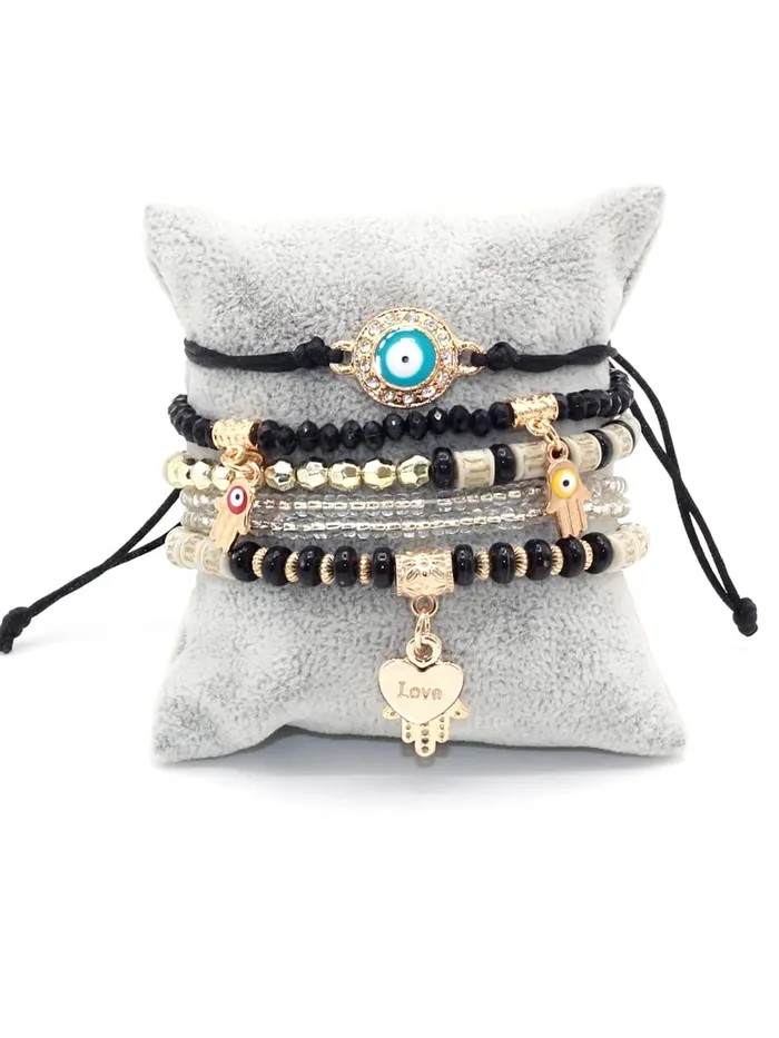 Kairangi Earrings Kairangi Bracelet for Women and Girls Evil Eye Nazariya Bracelets for Women 6 Pcs Black Beads Layered Bracelet Birthday Gift For girls and women Anniversary Gift for Wife