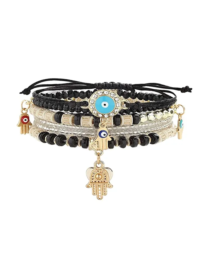 Kairangi Earrings Kairangi Bracelet for Women and Girls Evil Eye Nazariya Bracelets for Women 6 Pcs Black Beads Layered Bracelet Birthday Gift For girls and women Anniversary Gift for Wife