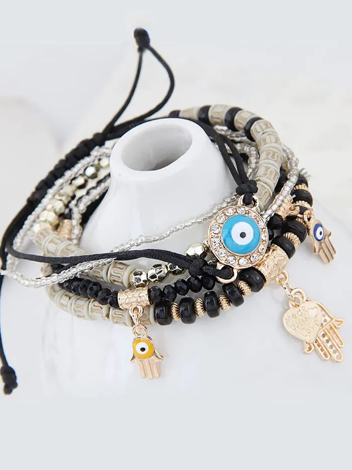 Kairangi Earrings Kairangi Bracelet for Women and Girls Evil Eye Nazariya Bracelets for Women 6 Pcs Black Beads Layered Bracelet Birthday Gift For girls and women Anniversary Gift for Wife