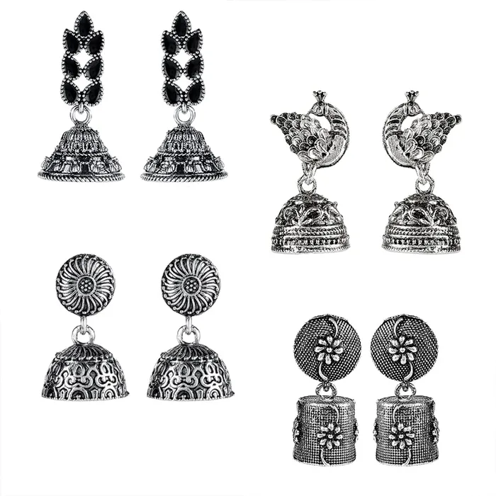 Kairangi Earrings Kairangi Earrings for Women and Girls 4 pcs of Combo Silver Oxidised Jhumka Earring Floral and Peacock Shaped Jhumki Earrings Combo Birthday Gift for girls women Anniversary Gift for Wife Kairangi Earrings Kairangi Earrings for Women and Girls 4 pcs of Combo Silver Oxidised Jhumka Earring Floral and Peacock Shaped Jhumki Earrings Combo Birthday Gift for girls women Anniversary Gift for Wife