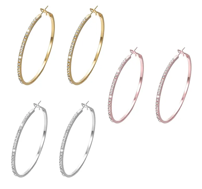 Kairangi Earrings Kairangi Earrings for Women and Girls Fashion Multicolor Hoop Earrings 3 Pairs Silver Gold Rose Gold Toned Hoops Earring Set Birthday Gift for Girls Women Anniversary Gift for Wife