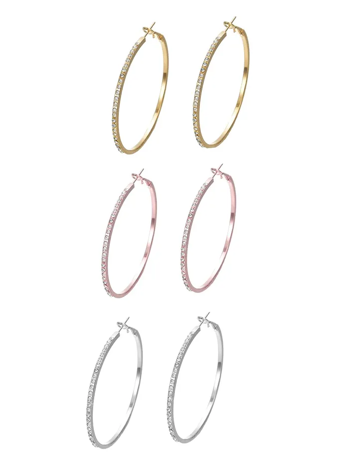 Kairangi Earrings Kairangi Earrings for Women and Girls Fashion Multicolor Hoop Earrings 3 Pairs Silver Gold Rose Gold Toned Hoops Earring Set Birthday Gift for Girls Women Anniversary Gift for Wife