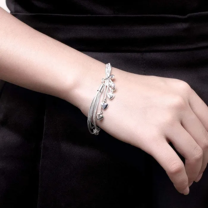 Kairangi Kairangi Valentine Gift for Girls Bracelet for Women and Girls Silver Charm Bracelets Heart Shaped Hanging Charm Bracelet Birthday Gift for Girls Women Anniversary Gift for Wife Bracelets