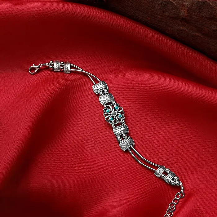 Kairangi Oxidised Bracelet for Women Afghani Craft Work Ethnic Silver Oxidised Charm Bracelet for Women and Girls Kairangi Necklaces