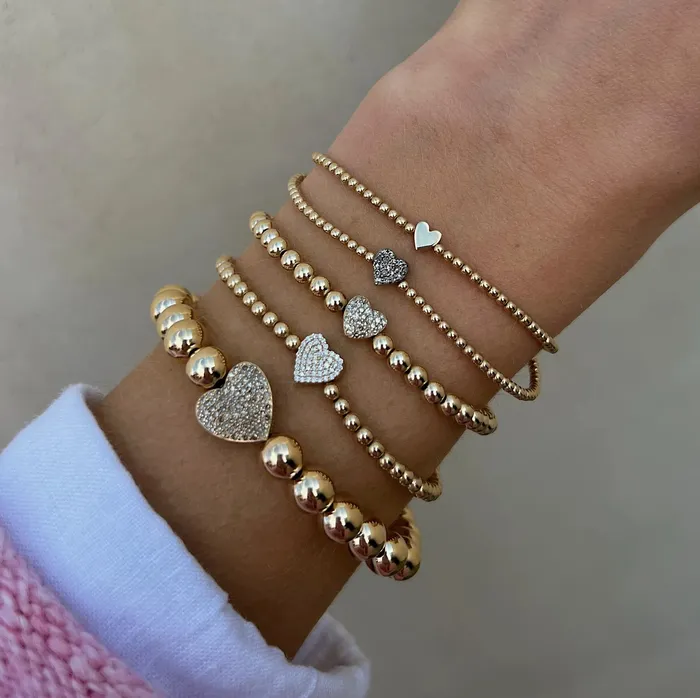 Karen Lazar 2MM Signature Bracelet with 14K Heart Bead Bracelets Karen Lazar 2MM Signature Bracelet with 14K Heart Bead Bracelets