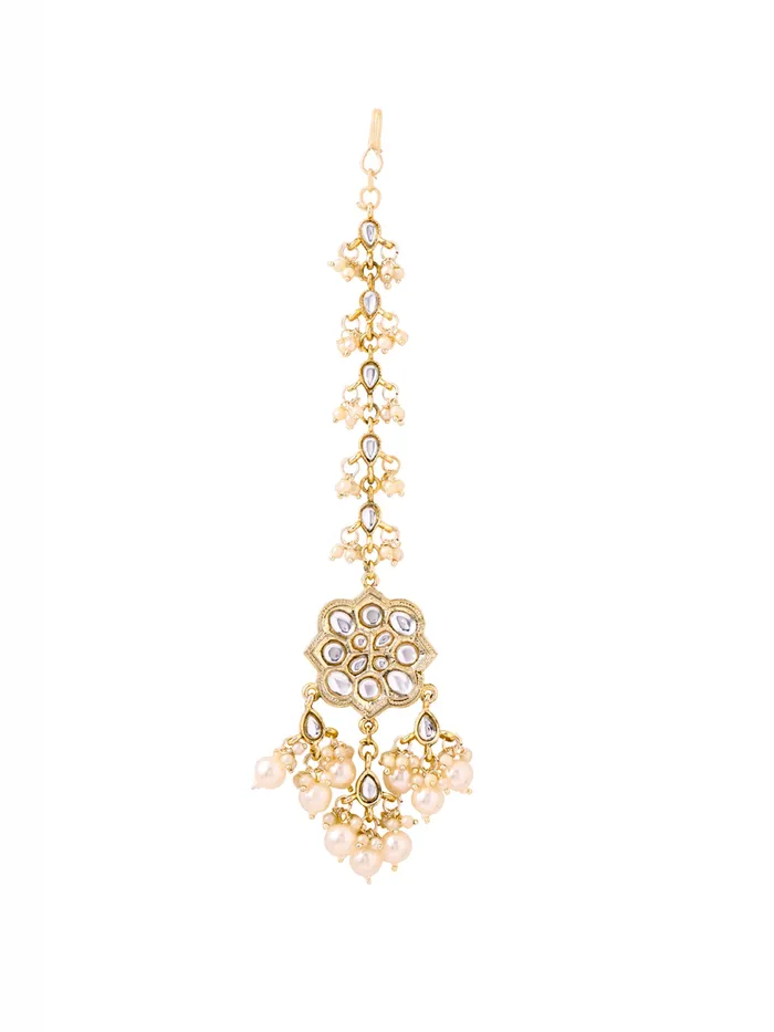 Maang Tikka Traditional Bridal Golden Kundan Gold Plated 17cm x 45cm Yellow Chimes Bracelets Maang Tikka Traditional Bridal Golden Kundan Gold Plated 17cm x 45cm Yellow Chimes Bracelets