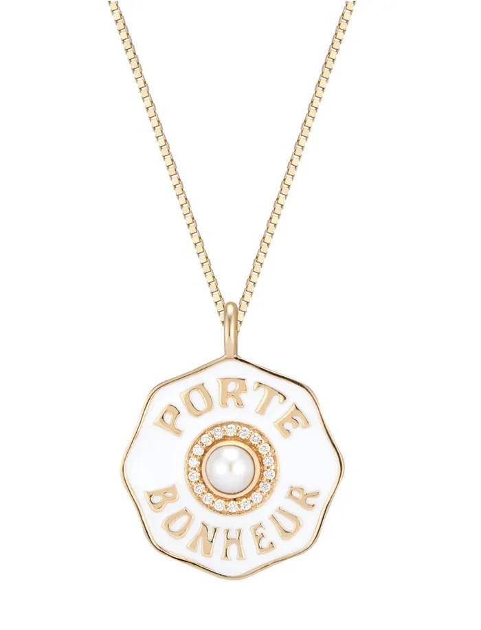 Marlo Laz Porte Bonheur Mini Coin Pendant Necklace with Pearl Necklaces