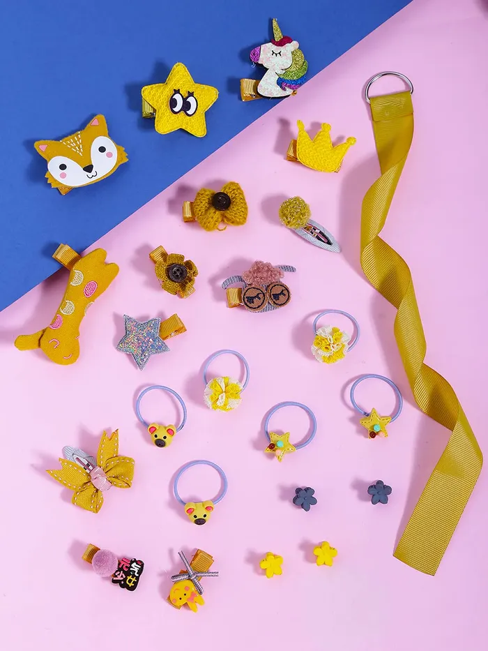 Melbees by Yellow Chimes Gift Set of Hair Accessories for Kids with Hair Clips and Band Assortment Gift Box for Kids Girls Pack of 24 Medium YCHASETKD004YL Yellow Chimes Earrings