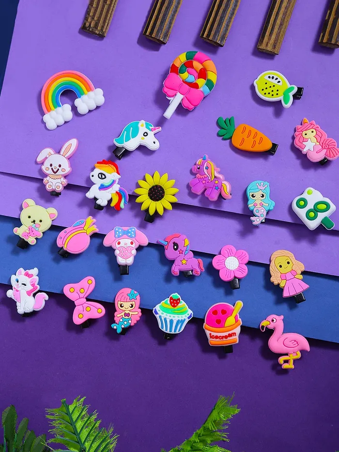 Melbees by Yellow Chimes Hair Clips for Girls Kids Hair Clip Hair Accessories for Girls Set of 24 PCS Cute Characters Tiny Hair Clips for Baby Girls Baby Hair Clips For Kids Toddlers Yellow Chimes Necklaces