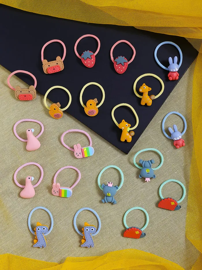 Melbees by Yellow Chimes Rubber Bands for Girls Kids Hair Accessories for Girls Hair Tie 20 Pcs Cute Characters Rubberbands for Kids Ponytail Holder For Baby Girls Toddlers Yellow Chimes Necklaces