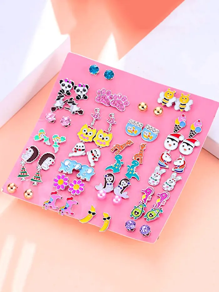 Melbees by Yellow Chimes Stud Earrings for Girls Combo of 30 Pairs Studs Earrings Cute Characters Multicolor Stud Earrings Set for Kids and Girls Yellow Chimes Earrings