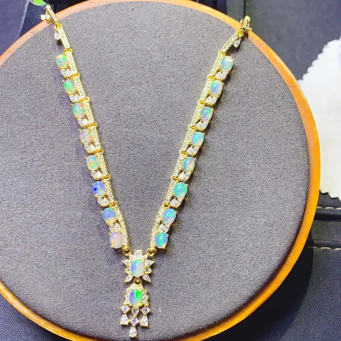 Metamorphidi Necklaces Sterling Silver Inlaid Natural Opal Gemstone Jewelry Necklace