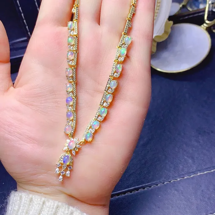 Metamorphidi Necklaces Sterling Silver Inlaid Natural Opal Gemstone Jewelry Necklace